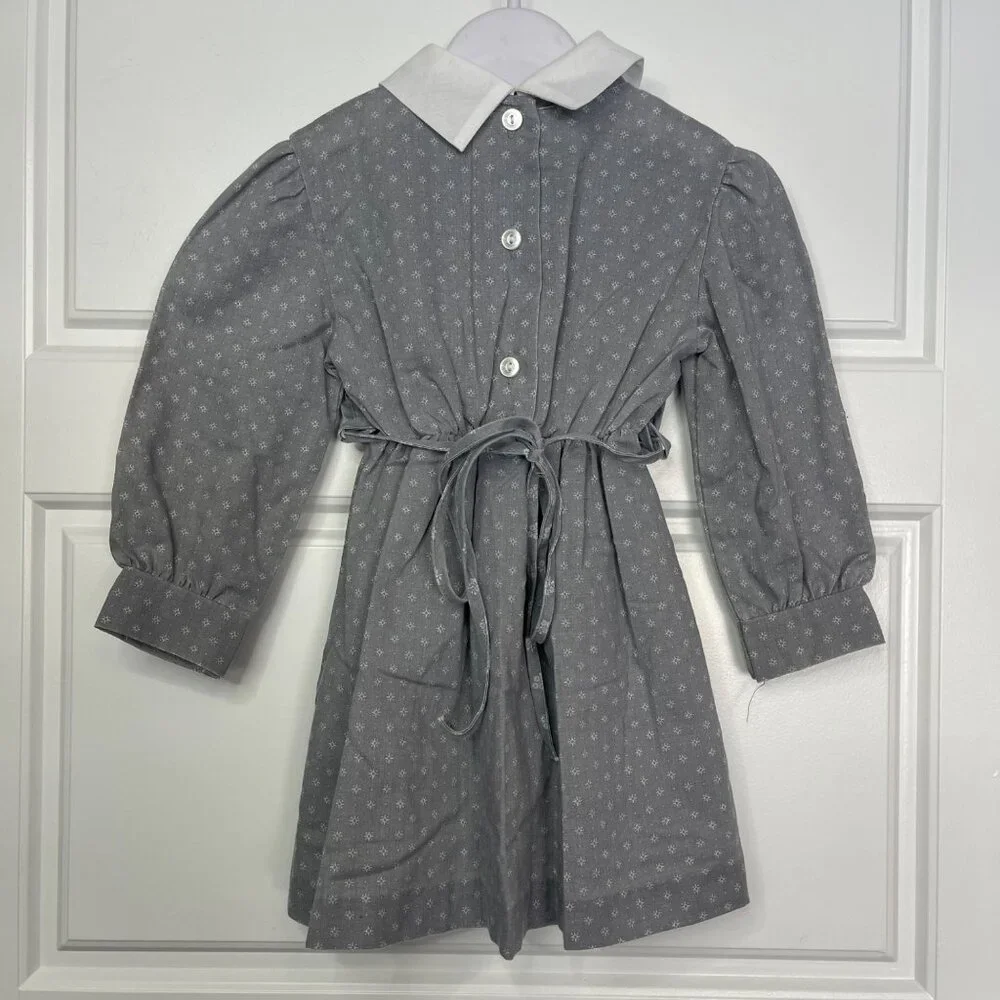 Vintage Chuckles Long Sleeve Dress Little Girls 2 White Collar‎ Bib Detail 80s